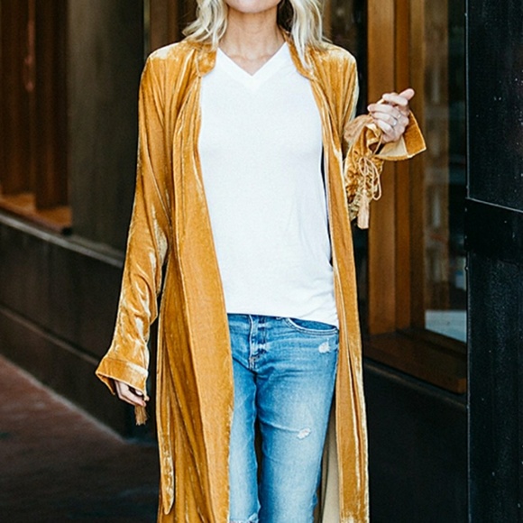 ❣Mustard Tassel-Sleeve Velvet Duster❣ - Picture 3 of 6